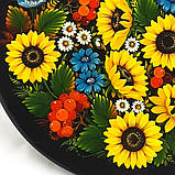 Тарілка декоративна Петриківський розпис із дерева ручної роботи кругла 30см СОНЯШНИКИ Український сувенір, фото 7