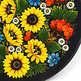 Тарілка декоративна Петриківський розпис із дерева ручної роботи кругла 30см СОНЯШНИКИ Український сувенір, фото 8