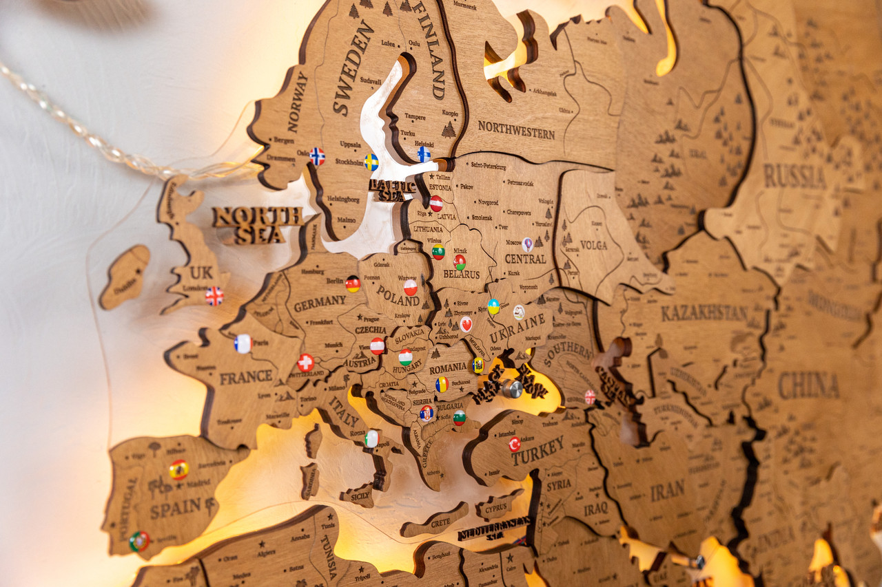 Деревянная карта мира на стену с подсветкой (ID#1914906891), цена: 2700 ...