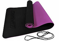 Коврик для йоги и фитнеса EasyFit TPE+TC 6 мм двухслойный черный-фиолетовый