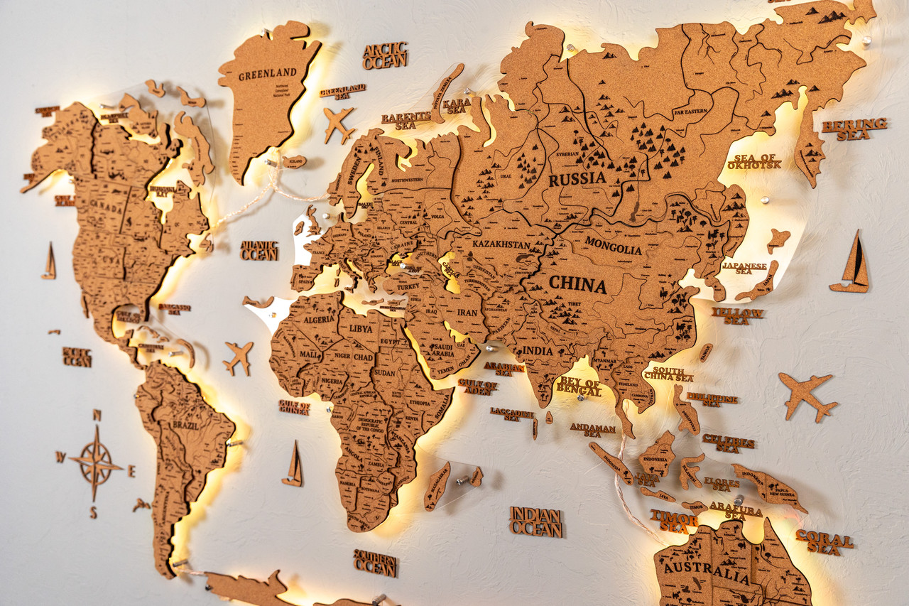 Купить Деревянная карта мира на стену с подсветкой, цена 2700 ₴ — Prom ...