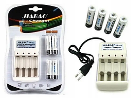 Комплект Зарядний Пристрій для акумуляторних батарейок і Батарейки 4×AA JIABAO JB-212