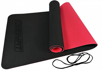 Килимок для йоги та фітнесу EasyFit TPE+TC 6 мм двошаровий чорний-червоний