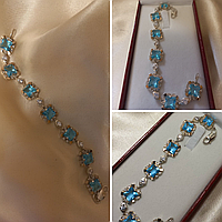 Браслет серебряный женский с золотыми пластинами и камнями 18,5 см - роскошное женское украшение