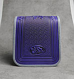 Жіноча шкіряна сумка ручної роботи з тисненим орнаментом «Дубок», ультрамариново-сіра сумка з натуральної шкіри, 20*21*8 см, фото 4