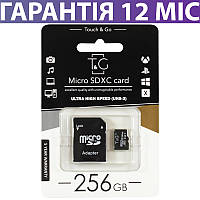 Карта пам'яті microSDXC 256 Гб клас 10 UHS-3, T&G, SD адаптер, пам'ять для телефону мікро сд