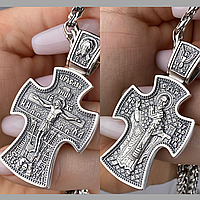 Двусторонний православный серебряный крестик с Распятием - серебряный мужской крестик Двойная защита
