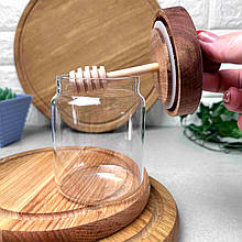 Скляна банка для меду з бамбуковою кришкою 500 мл