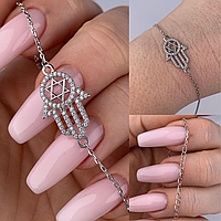 Серебряный женский браслет Рука Фатимы - модный браслет из серебра с циркониями