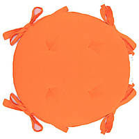 Подушка круглая на стул, табурет, кресло с завязками Ø 30х3 оранжевая