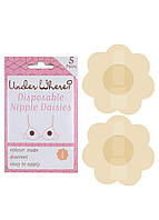 Одноразові наклейки на груди на соски 5 пар Under Where? Disposable Nipple Daisies Бежеві One size