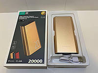Павербанк Kamry 20000 mAh K-206 с USB кабелем золотистый, размер 140х68х29 мм в коробке