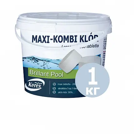 Таблетки для басейну MAX «Комбі хлор 3 в 1» Kerex 80002, 1 кг (Угорщина). Препарат для очищення від слизу, фото 1
