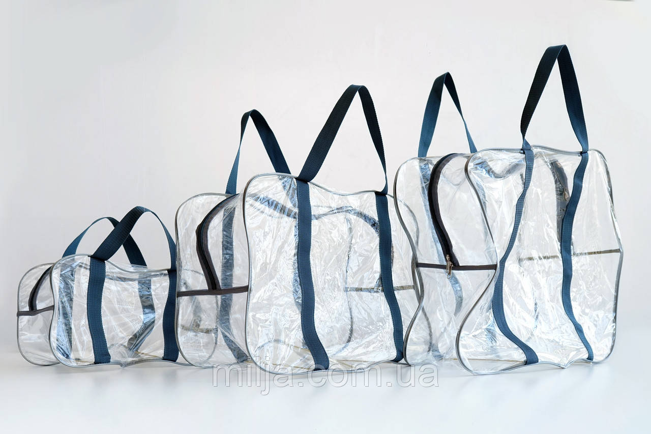 Набір із 3 прозорих сумок у пологовий будинок S+M+L сірі