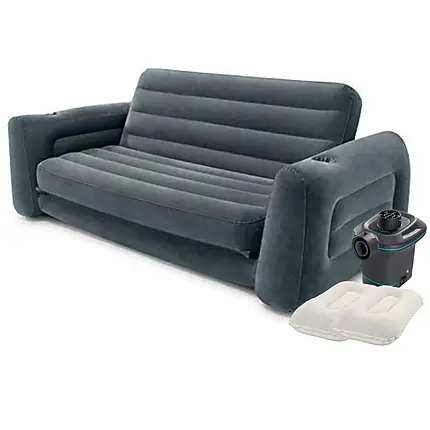 Надувний диван Intex 66552-4, 203 х 224 х 66 см, з електричним насосом та подушками. Флокований диван, фото 2