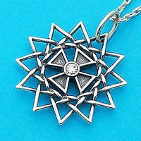 Звезда Эрцгаммы с топазом белым двухсторонняя из серебра 925 пробы ( 30мм, 5.3г)