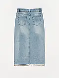 Блакитна довга спідниця джинсова розріз, фото 5