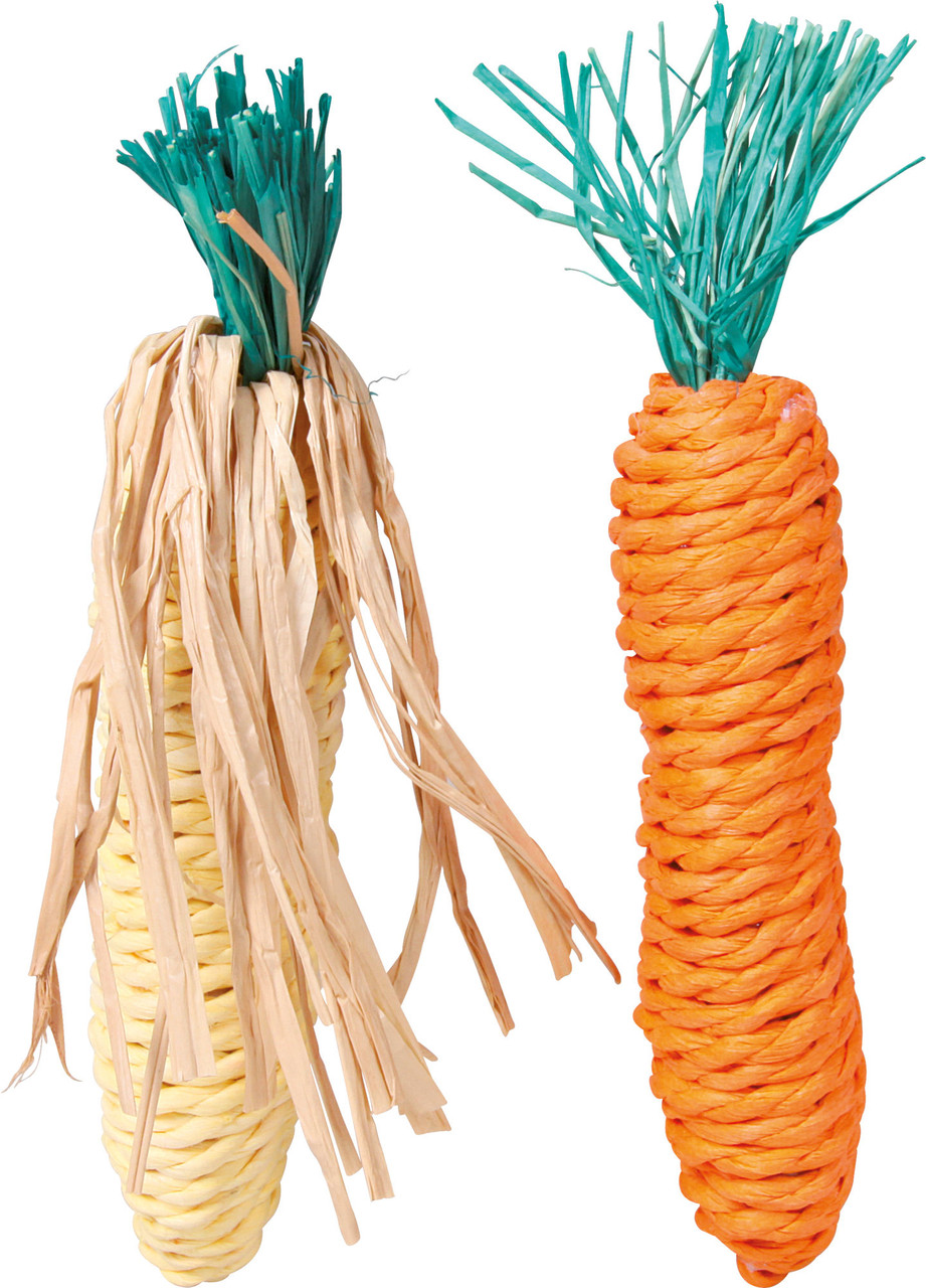 Іграшка для гризунів Trixie Морква + Кукурудза 15 см Жовтогарячо-бежева (4011905061924)