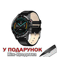Розумний годинник Microwear L16 з вимірюванням тиску, ЕКГ і пульсомірів Bluetooth 5.0 Кожаный ремешок Чорний
