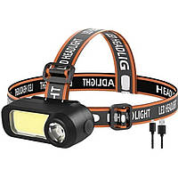 Налобний акумуляторний ліхтарик Police WH-1707 світлодіодний на 2 діоди 3 режими з/в USB Чорний