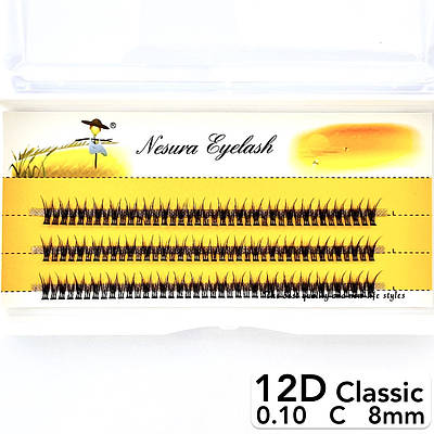 Накладні пучкові вії Nesura Eyelash Classic 12D, 0,10, C, 8 мм, 120 пучків Несура Ластівка