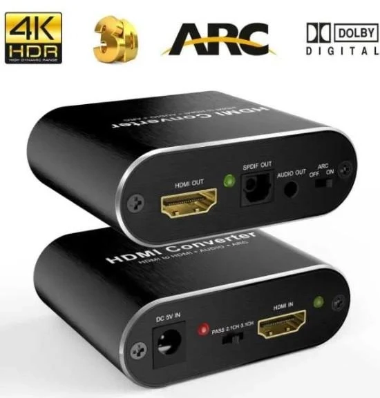 Конвертер HDMI в SPDIF(оптику)/3.5мм +ARC перетворювач цифри (701158205) Чорний, фото 1