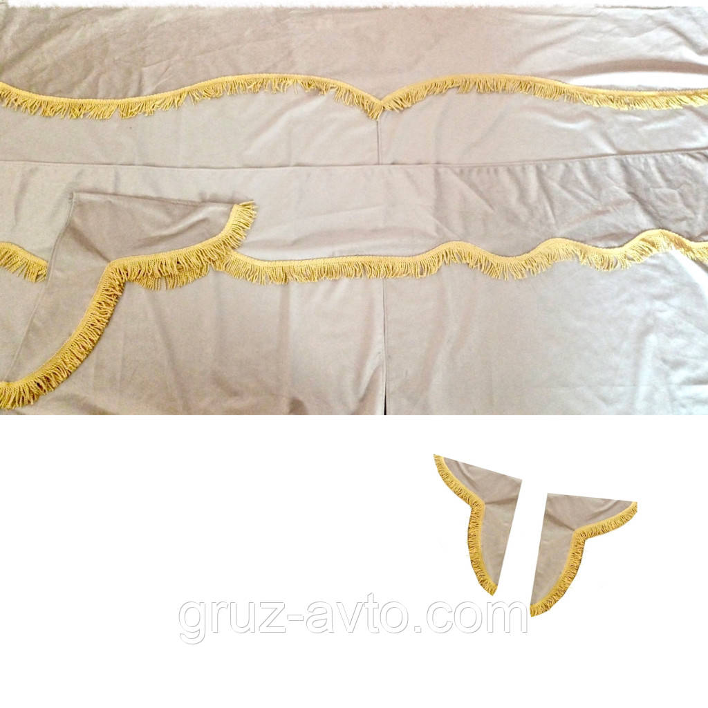 Штори преміум велюр бежеві без логотипу напівспалка (на лобове скло-1 шт куточок бічний-2 шт + штори спального місця)