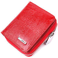 Лакированный женский кошелек с монетницей на молнии из натуральной фактурной кожи KARYA 21410 Красный