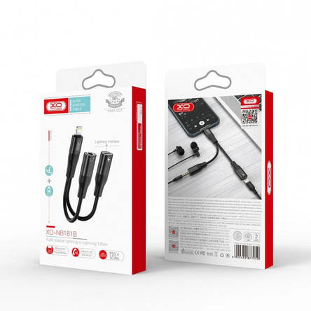Кабель XO NB181B audio adapter Lightning to3.5 + Lightning Black, фото 3