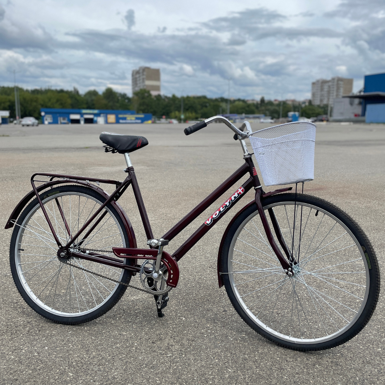 Велосипед Україна Волинь 28" Бордовий з кошиком посилена рама, посилена спиця 3 мм на втулці  Shunfeng