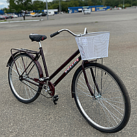 Велосипед Украина Волынь 28" Бордовый с корзиной усиленная рама, усиленная спица 3 мм на втулке Eagle
