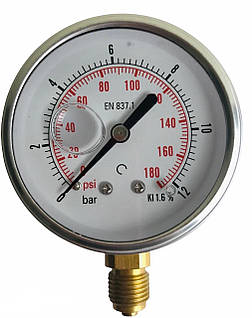 Манометр для гідравлічного пресу вібростійкий гліцериновий з нижнім підключенням у корпусі 63мм різьблення 1/4 BSPP 12