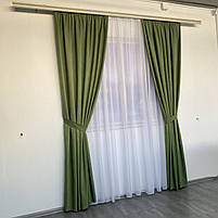 Красиві стильні штори однотонні мікровелюр на тасьмі, комплект готових штор для залу Зелені, фото 2