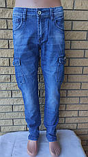 Джинси унісекс котонові стрейчеві з накладними кишенями "карго" FANGSIDA, великі розміри Туреччина, фото 3