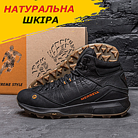 Зимние ботинки мужские на меху MERRELL кожаные, черные высокие ботинки натуральная *М-05ч бот*