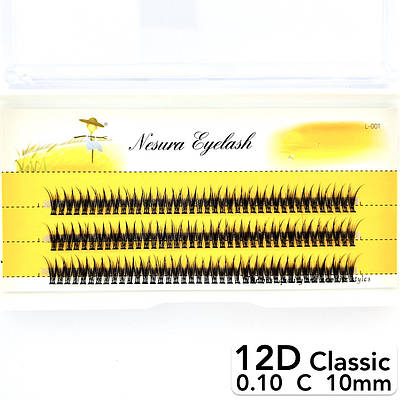 Накладні пучкові вії Nesura Eyelash Classic 12D, 0,10, C, 10 мм, 120 пучків Несура Ластівка