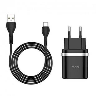 Мережевий зарядний пристрій Hoco C12Q Smart QC3.0 charger set (+ кабель Type-C) (EU) Black