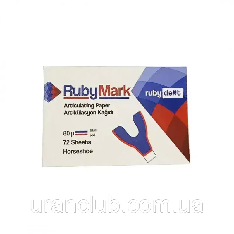 Папір артикуляційний RubyMark підкова, червоно-синій 80 мкм 72 шт.