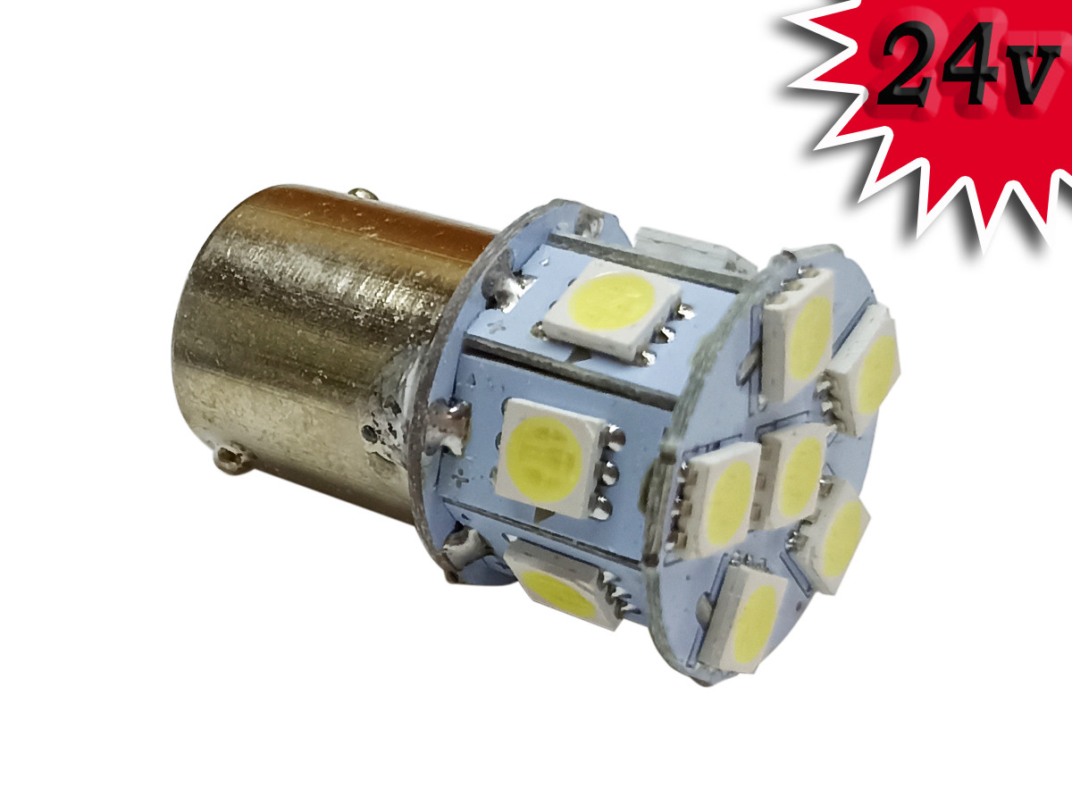 Світлодіодна автомобільна лампа P21W BA15S 24V 13 SMD 5050 WHITE 1 контакт, фото 1