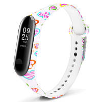 Силиконовый ремешок Epik с рисунком для Xiaomi Mi Band 5 / 6 Сердца контур / Белый 926002