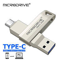 USB Флешка 2в1 64GB Type-C/USB 3.0 для телефона и компьютера MicroDrive Серый