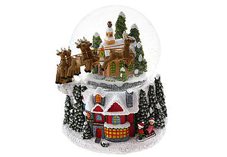 Декоративний водяний шар D12см Подорож Санти з музикою і світлом, 3 батареї ААА не входять в комплект