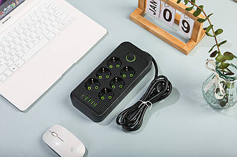 Мережевий фільтр XOKO SP-6-4-1, 2м, 6 розетки, 5 USB Чорний