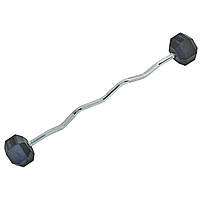 Штанга фиксированная изогнутая обрезиненная planeta-sport Rubber Hexagon Barbell 25кг TA-6231-25 l-95см