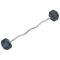 Штанга фиксированная изогнутая обрезиненная planeta-sport Rubber Hexagon Barbell 50кг TA-6231-50 l-95см