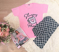 Піжама жіноча футболка зі штанами з бавовни. Комплект домашній жіночий  L (46-48)