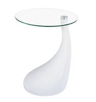 Столик дизайнерський журнальний SDM Перла пластик стільниця кругле скло 50 см Білий (hub_2qzk5i)