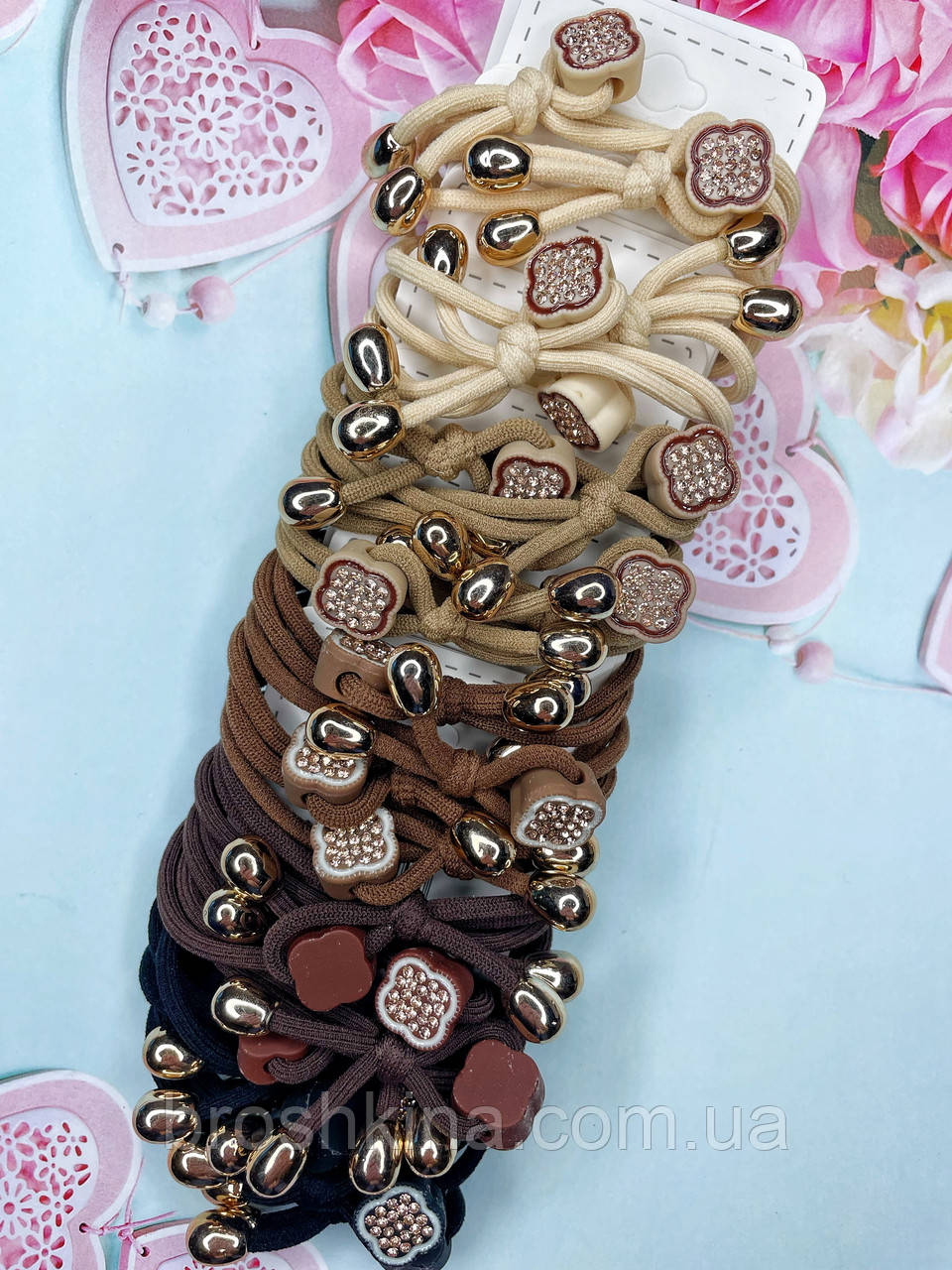 Гумки для волосся Ø6 см із брошкою 20 шт./пач., фото 1