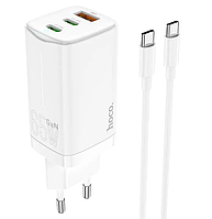 Сетевое зарядное устройство Hoco Scenery 65W 1 USB порт и 2 Type-C + кабель Type-C на Type-C 1м White (N16)