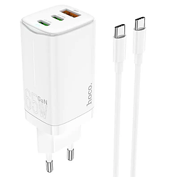 Мережевий зарядний пристрій Hoco Scenery 65 W 1 USB порт і 2 Type-C + кабель Type-C на Type-C 1 м White (N16)